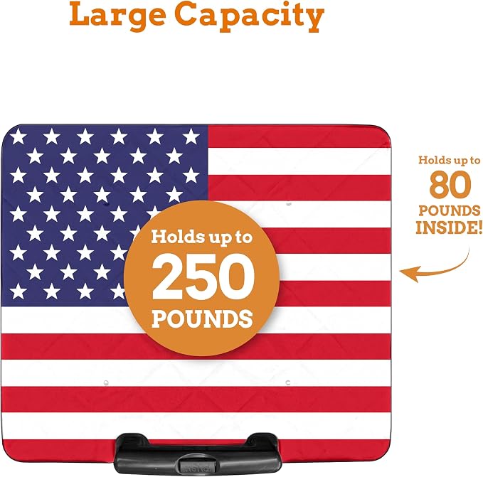 Collapsible Ultra-Slim Pack-N-Roll,2 Wheel Utility Cart w/Lid Used as Seat up to 250 Lbs, Telescopic Handle, Super Strong, for Home,Garden,Shopping,Office,School, Large, American Flag