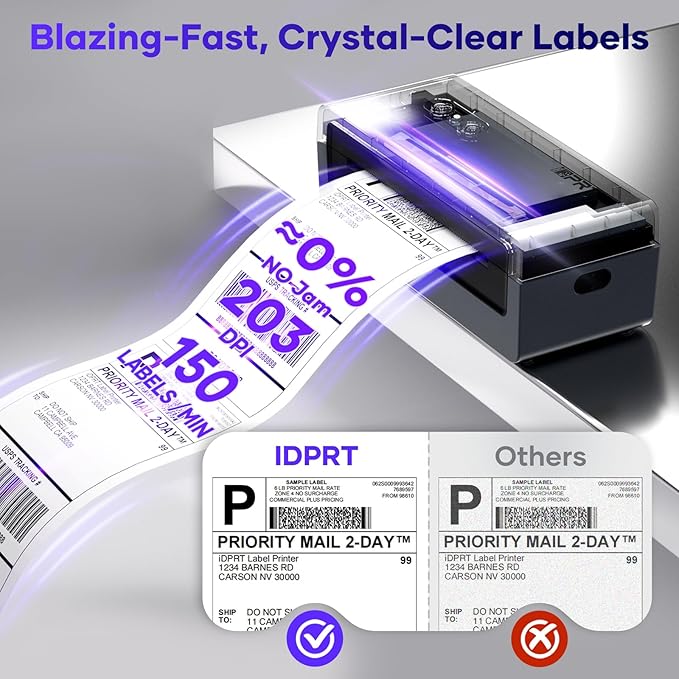 iDPRT Shipping Label Printer 4x6 Bluetooth Thermal Label Printer for Small Business and Shipping Package, Support Android, iPhone, Windows, macOS, Widely Used for Amazon, Shopify, Ebay