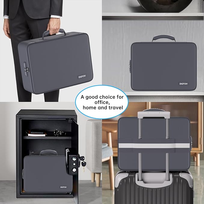 ENGPOW Fireproof Document Organizer Bag with Lock ＆ Accordion File Folder | 5200℉ Multi-Layer File Organizer Box with Lock ,Heat Insulated, Water Resistant, Safe Storage for Home Office Travel, Gray