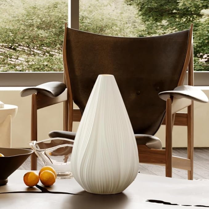 Modern Ceramic Decorative Table Lamp Living Room Bedroom Bedside | Handcrafted Unique Warm Ambient Lighting Lamp, Accent White Translucent Ceramic shade, Fully Dimmable, Corded, Bulb Included