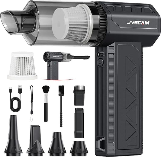 JVSCAM Compressed Air Duster,150000RPM Electric Air Duster, Vacuum Cleaner & Bag Vacuum 3-in-1, Rechargeable with 3-Gear Adjustable Wind Speed for Keyboard,Computer,Car,Home and Storage Bag Sealing