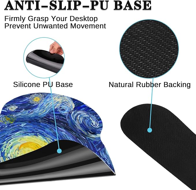 Ergonomic Mouse Pad Set with Wrist Rest, Abstract Night Sky | Starry Galaxy Non-Slip Rubber Base Wrist Cushion Support and Coasters Mousepad with Wrist Support for Computer Keyboard