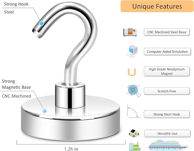Neosmuk Magnetic Hooks, Heavy Duty 130lb Strong Magnet Hook for Cruise Cabins, Cruise Essentials 2026 for Hanging, Metal Wall Refrigerator Hangers (Silver White, 10 Pack)