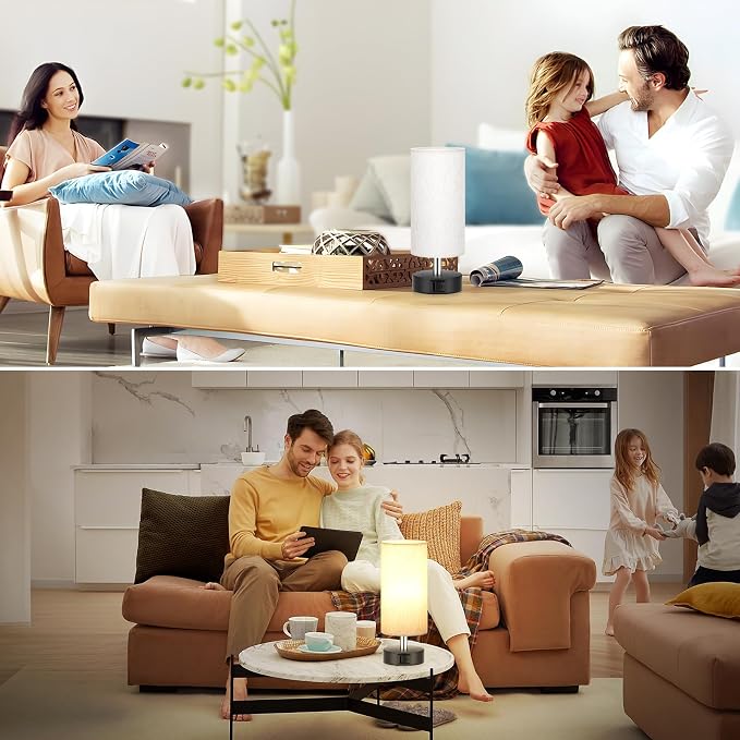 Small Table Lamp for Bedroom - Touch Control Lamp with 3 Way Dimmable | LED Bulb Included | USB C and A Ports | Cream Shade and Black Base | Bedside Lamp for Nightstand
