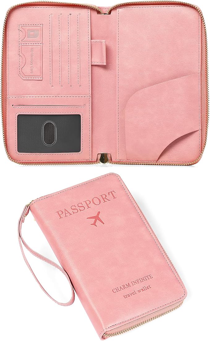 Leather RFID Blocking Passport Holder Travel Wallet, Passport Cover/Travel Wallet for Women/Men with
