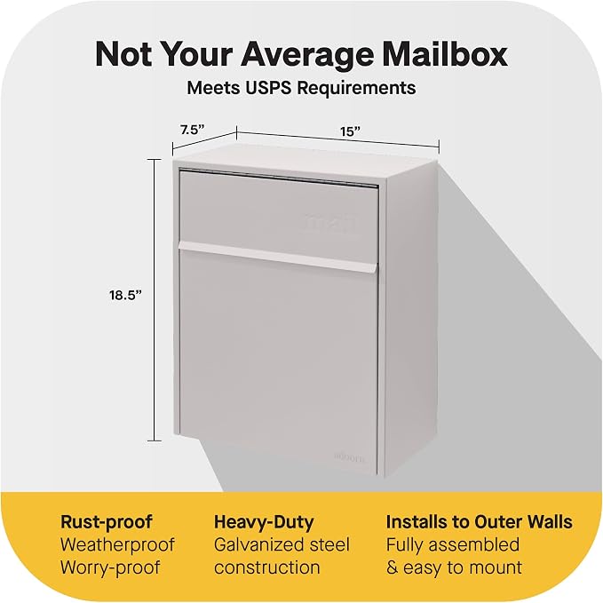 Adoorn Lockable Wall Mount Mailboxes for Outside - Large Anti-Theft Locking Mailbox for Letters - Weatherproof Construction - Durable Steel - 18.5" H x 15" L x 7.5" D - Sandstone