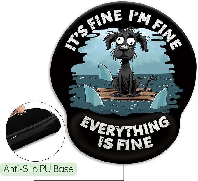 LIMKRIAN Funny Dog Ergonomic Mouse Pad with Gel Wrist Rest, It's Fine | Non-Slip PU Base, Smooth Surface, Cooling Gel Eases Wrist Pain, Comfort Wrist Support, Cute Office Desk Accessories Decor