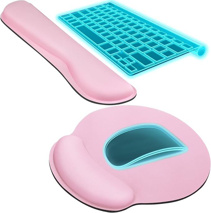 KTRIO Keyboard Wrist Rest & Mouse Pad with Wrist Rest, Pale Pink | Memory Foam Wrist Support, Ergonomic Design, Non-Slip Base, Office and Home Use