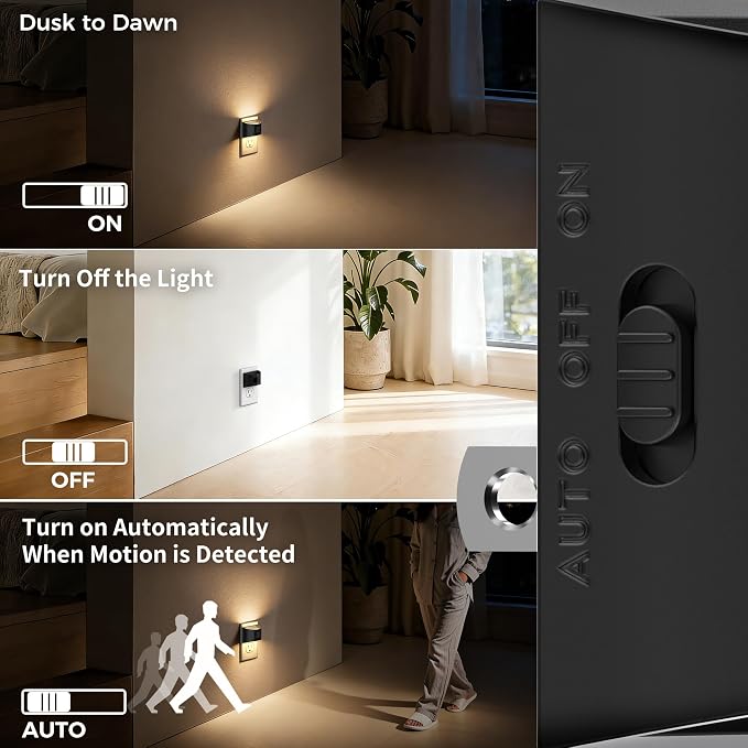 DORESshop LED Night Light[4 Pack], Night Lights Plug into Wall, 8-Color RGB LED Nightlight with Motion Sensor, Dusk to Dawn Sensor, Nightlights for Adults, Bedroom, Bathroom, Hallway