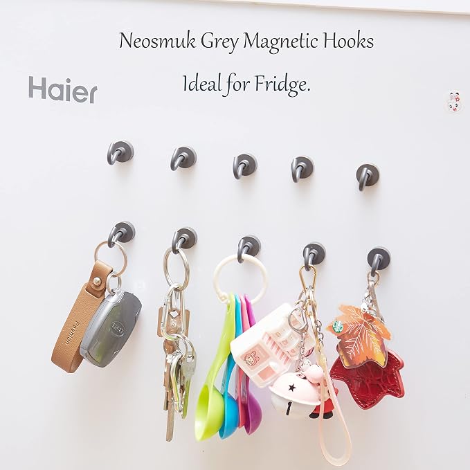 Neosmuk Magnetic Hooks, Heavy Duty 85lb+ Strong Magnet Hook for Cruise Cabins, Cruise Essentials 2026 for Hanging, Metal Wall Refrigerator Hangers (Grey, 10 Pack)