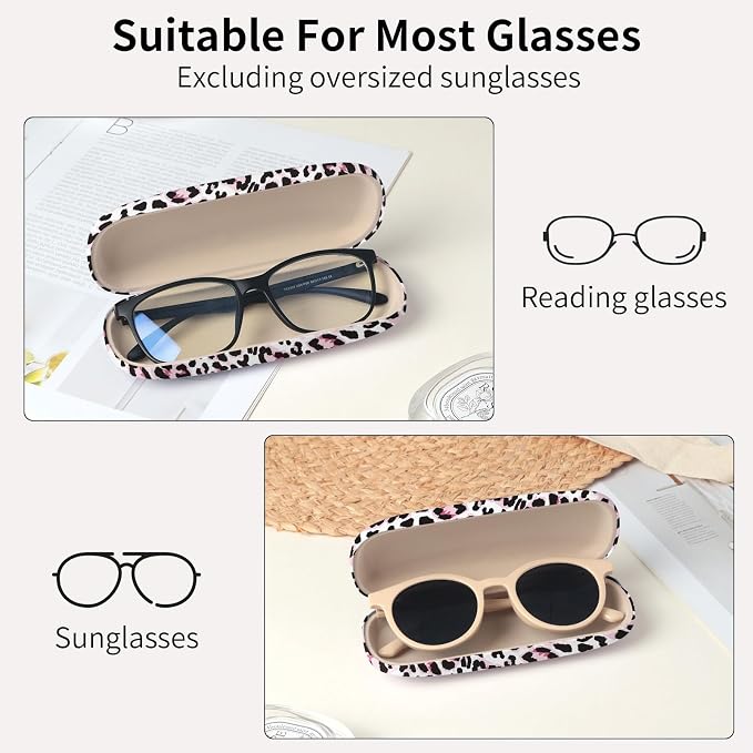 Glasses Case Hard Shell, Leather Protective Case for Sunglasses with Cleaning Cloth, Cute Eyeglass Cases for Women