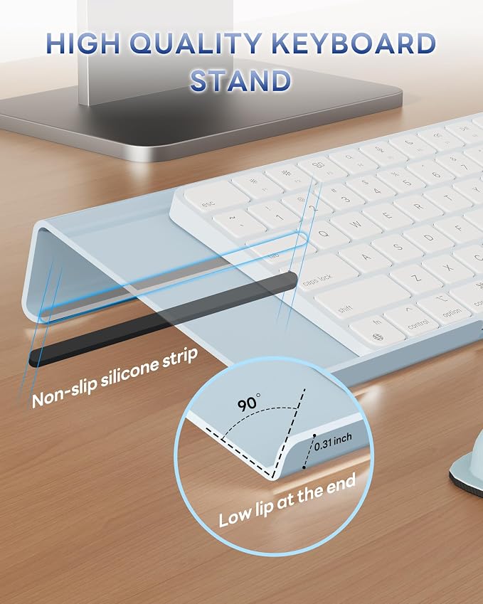 Laborio Computer Keyboard Wrist Rest, Keyboard Riser Stand for Desktop | Blue, Ergonomic Acrylic Keyboard Holder, Non-slip Wrist Pad, Pain Relief for Typing, Multiple Colors