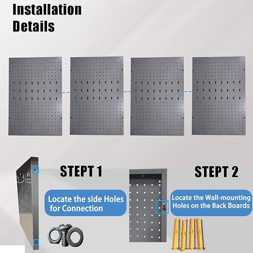 JZD Metal Pegboard Wall Organizer 4 Packs Pegboard with115 PCS Hooks Pegboard Tool Organizer Kit for Garage Workshop