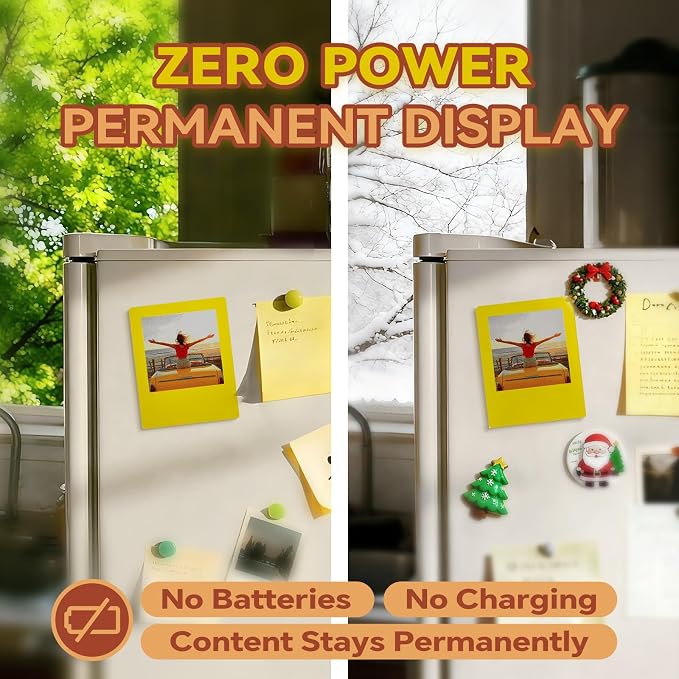 E-Paper Fridge Magnet Classic Plus, Battery Free E-Ink Photo Display, Wireless NFC Smart Frame, Phone Control Acrylic Memo Board Home Travel Party Gift, Compatible iPhone13&Newer(Yellow)