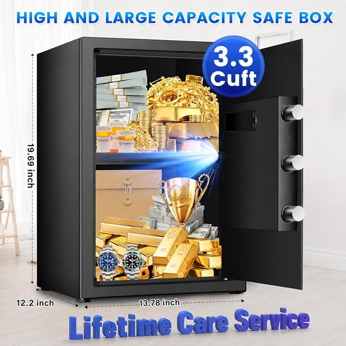 Large Home Safe 3.3 Cuft, Digital Security Safe Box with Smart Alarm System, Wall & Floor Mount Anti-Theft Safe, Removable Shelf & Mute Mode, Safe for Documents, Jewelry, Cash & Valuables