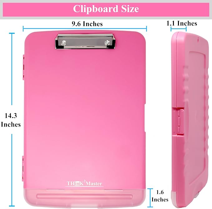 Think2Master Pink Plastic Storage Clipboard with Pencil Holder. | 25% Heavier & 25% Sturdier| Heavy Duty. Must Have for Nurses, Teachers & Classrooms.