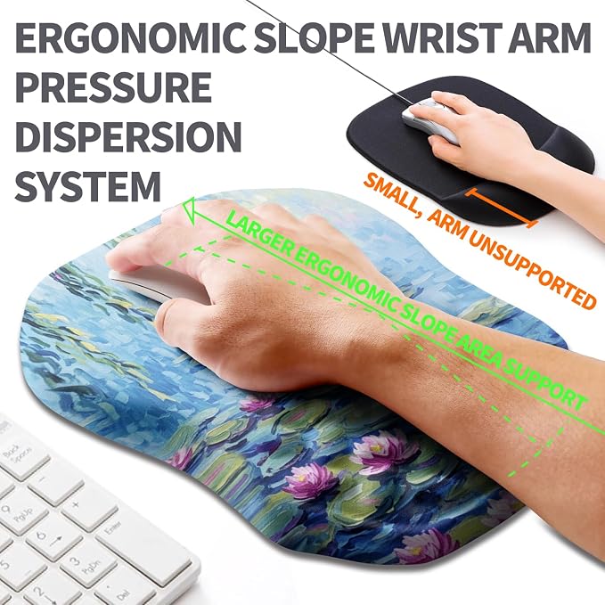Ergonomic Slope Mouse Pad Wrist Support, Wrist Rest Mousepad for Carpal Tunnel Pain Relief with Massage Bulge and Slow Rebound Memory Foam (12x8 inch, Lotus Pond)
