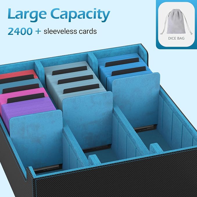 3-Row【2400+】 Trading Card Storage Box, Card Organizer Holder with 8 Dividers, Case Fit for MTG TCG Magic Commander Deck Playing Cards, Deck Box for Sport Card