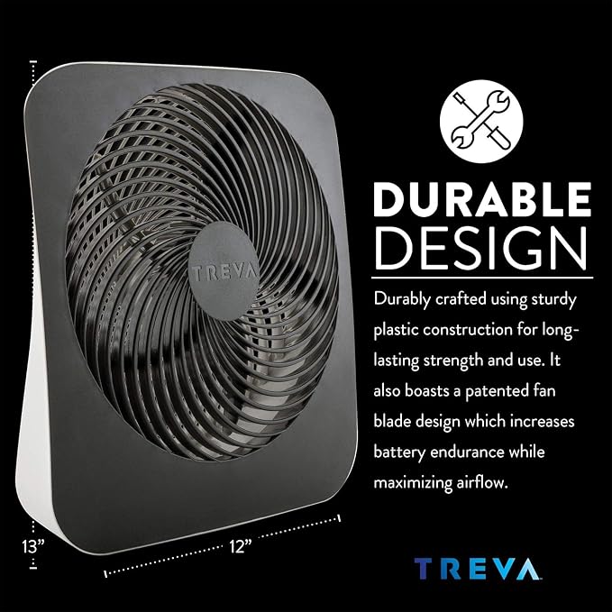 Treva 10 in Portable Fan Battery or AC Powered 2-Speed Desk Fan Black | Yes