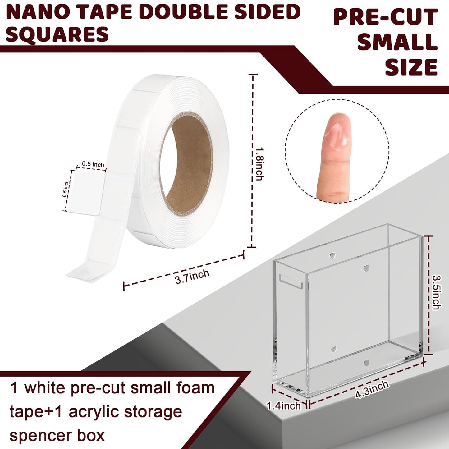 315 PC Double Sided Sticky Nano Dots 0.5" Precut Thin Nano Tape with Acrylic Dispenser Box Clear Adhesive Glue Dots Double Sided Sticky Putty for Poster Wall Hanging Crafts Removable(Tape+Box)