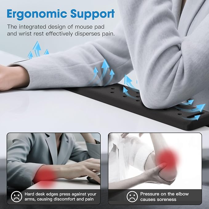 MEKASS L-Shaped Desk Long Elbow Pad for Desk, Memory Foam Elbow Support Padding with Non-Slip, Ergonomic Desk Edge Cushion, Wrist Comfort Support for Office Home 1 Pcs (Dimple Black)