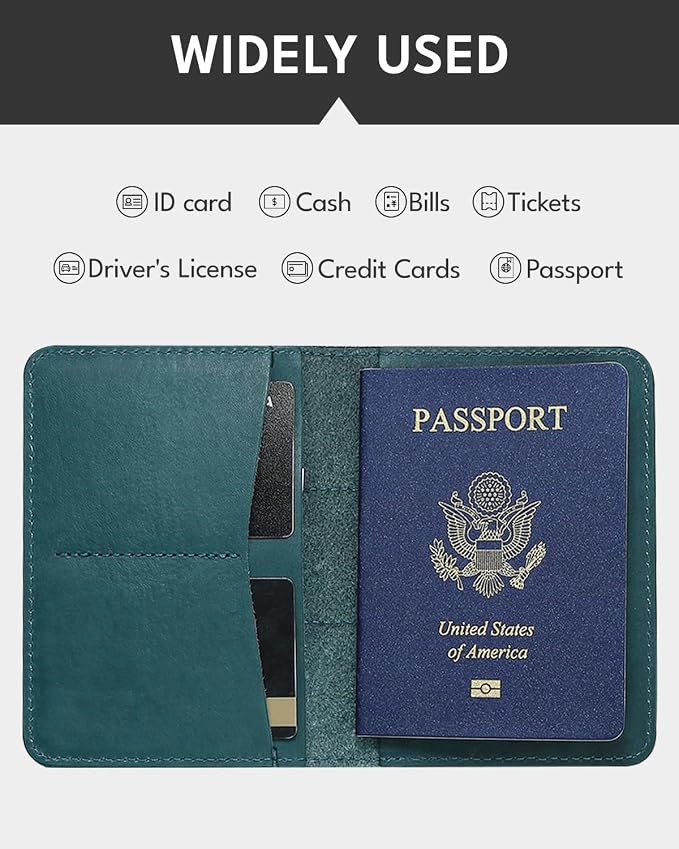 ALLIVE Passport Holder for Travel, Genuine Leather Passport Holder with AirTag Slot for Women and Men, Passport Cover Wallet Travel Must Haves Airport Essentials,Travel Gifts, Blue