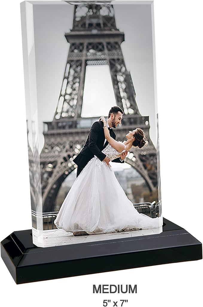 HB Art Design Personalized CRYSTAL Glass Print with Wood Stand Upload your Photo Custom Acrylic Rectangle Shape Custom Photo Print Personalized Birthday Gift MEDIUM- 5 x 7