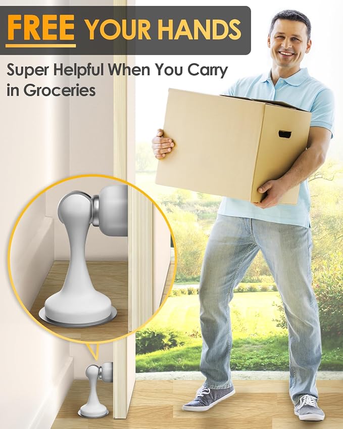 Door Stop Magnetic Door Stoppers, Door Stoppers for Bottom of Door Magnetic Door Catch with 3D Double-Sided Adhesive Tape, No Drilling, Screws for Stronger Mount, Hold Your Door Open