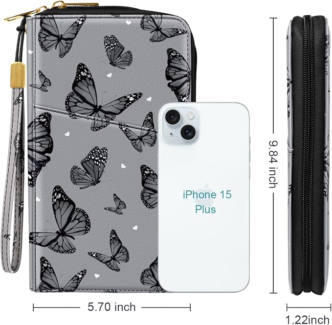 Family Passport Holder Wallet RFID Blocking Document Organizer | PU Leather Mulit-purpose Travel Wallet Credit Cards Case for Women Men, Butterfly