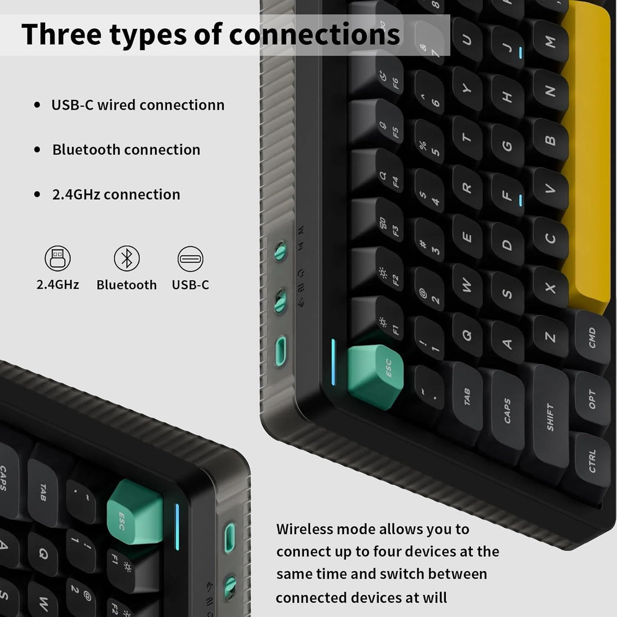 nuphy Halo96 V2 Wireless Keyboard,Gasket Structure,96% Hot Swappable Gaming Keyboard, 99 Kyes RGB Backlit Mechanical Keyboard, Support QMK/VIA,Bluetooth/USB-C/2.4GHz-Black,Raspberry Switches(46gf)