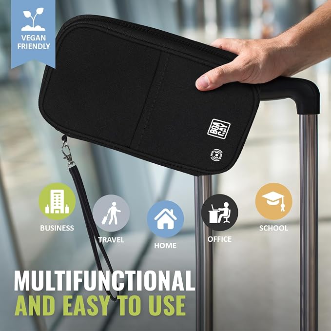 Travel Document Organizer with RFID, Family Passport Holder, Wallet for Women & Men, Portable & Waterproof Case for Cards, Boarding Pass, Money
