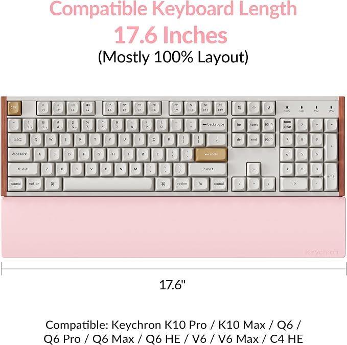 Keychron Silicone Wrist & Palm Rest, 17.6" Full Size for K10 Pro / K10 Max, Q6/V6 Series (Pro/Max/Ultra/HE), Washable, Non-Slip Base, Typing Support, Light Pink
