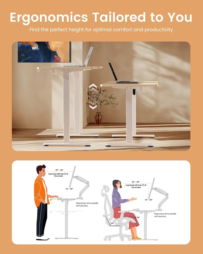 ErGear Height Adjustable Electric Standing Desk, 40 x 24 Inches Sit Stand up Desk, Memory Computer Home Office Desk, Natural