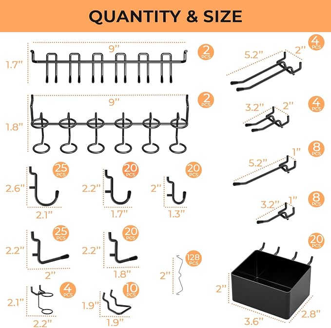 INCLY 300PCS Extra Thick Pegboard Accessories Set with Bins & Peg Locks | 1/4" Heavy Duty Pegboard Hooks, Black Peg Board Organizer Accessories Kit, Peg Board Hooks for Hanging Garage Tools