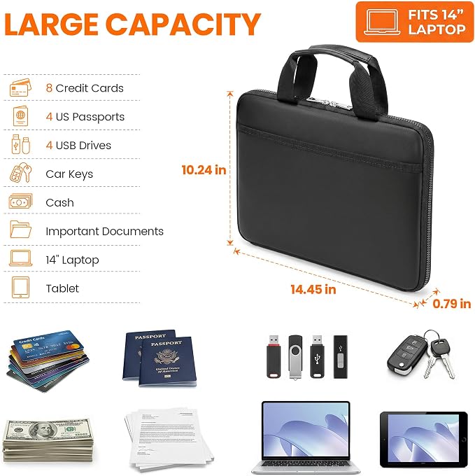 TILYMOL Fireproof Document Bag (5200℉) with Upgraded Heat Insulated Layers | Waterproof Document Bag with Handle for Important Paper, Passports & Valuables, Secure Storage for Home, Office & Travel