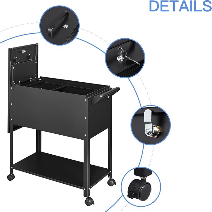 Metal Rolling File Storage Cart with Wheels, Mobile File Cabinet with Lock, Filing Cabinet Organizer for Legal/A4 (Black)