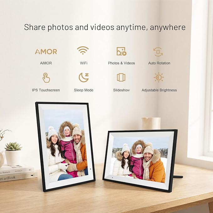 AEEZO Digital Picture Frame, 10.1 Inch Digital Photo Frame with 1280 * 800 HD IPS Touch Screen, Smart Digital Frame Built-in 32GB Memory, Auto-Rotate Easy Setup via AiMOR APP(Black)