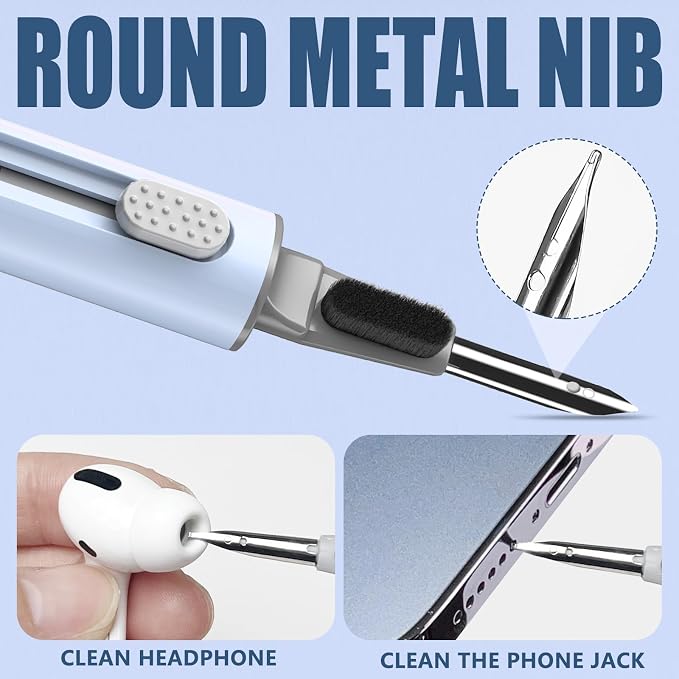 Inesore Multi Cleaning Kit for AirPods & All Bluetooth Earbuds (Blue) | 3-in-1 Design with Brush,Sponge & Metal Tip, Airpod Cleaning, Phone Cleaner, Earbud Cleaning, Electronic Device Cleaning Tool