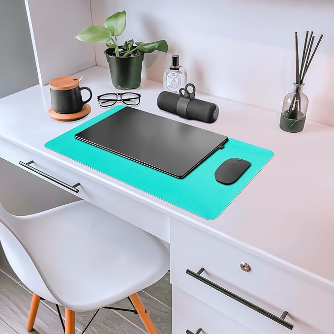 Leather Desk Pad Mat, Green Desk Mat, 23.6" x 13.7" | Non-slip and Waterproof Computer Mat, Desk Protector for Office/Home, Desk Accessories