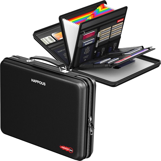 Fireproof Document Organizer, Fireproof Document Box | Portable Hard-Shell Fireproof Document Organizer Storage for Documents Laptop Passports Cards Black