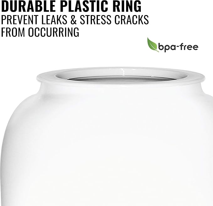 Geo Sports Porcelain Ceramic Crock Water Dispenser, Stainless Steel Faucet, Valve and Lid Included. Fits 3 to 5 Gallon Jugs. (Solid White)
