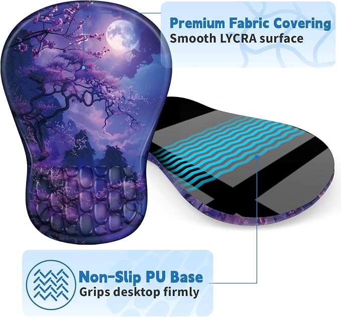 YIWEI Ergonomic Mouse Pad with Wrist Rest for Carpal Tunnel Pain Relief | Memory Foam Wrist Support,Non-Slip Rubber Base, Keyboard Computer Mousepad,Lycra Cloth Surface,Gaming Home Office