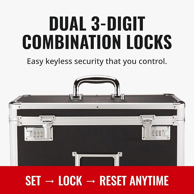 Vaultz File Organizer Storage Box - 14 x 7.25 x 12 Inch Legal Size, Portable Locking Storage Totes with Dual Combination Locks for Filing Office Documents - Black | Dual combination locks for added security, portable design for filing office documents,...
