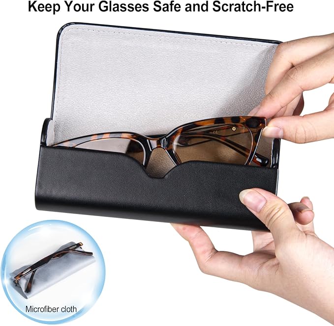 RayLove Hard Shell Glasses Case, Lightweight Leather Eyeglass Case, Travel-Friendly Sunglasses Protector for Men & Women