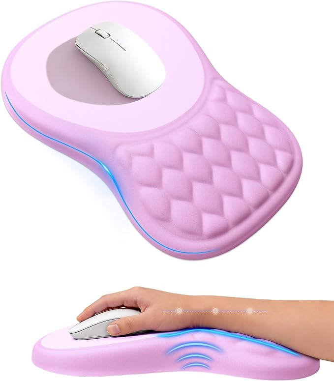 Ergonomic Mouse Pad with Sloped Memory Foam Wrist Rest | 3D Textured Wrist Cushion, Smooth Lycra Surface, Non-Slip PU Base, Comfortable Support for Office/Home Computer Desks