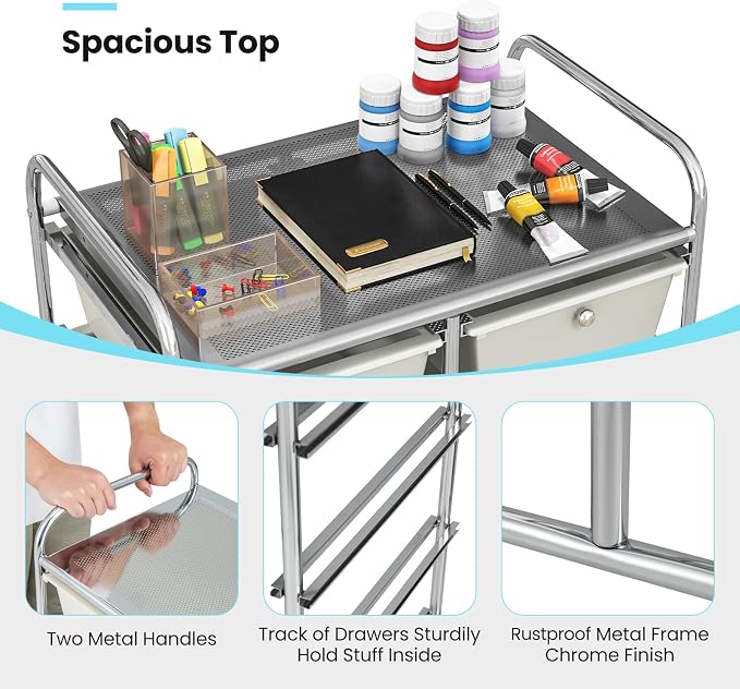 GLACER 10 Drawer Rolling Cart, Storage Cart with Lockable Whieels & Metal Frame, Trolley for Art Craft Oganizer, Mobile Utility Cart for Office, School, Classroom, Kitchen (Gray Gradient)