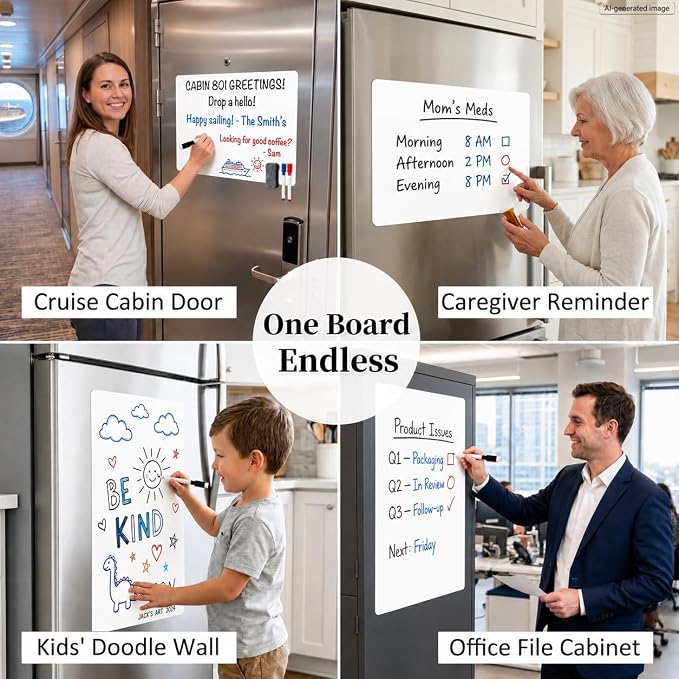 Magnetic Whiteboard for Kitchen Fridge: 2-Pack for a Clearer Week | Dry Erase Sheets for Shopping Lists & Weekly Menus - 12" x 18" Dual Purpose Refrigerator Set with 3 Markers & 1 Eraser