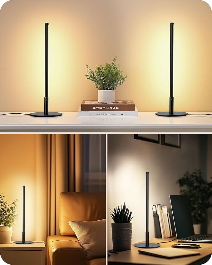 EDISHINE LED Table Lamps for Living Room, Modern Dimmable Desk Lamp, Black | 3 Color Temperature, Memory Function, Metal Finish, Skinny Modern Minimalist Style for Bedroom, Corner