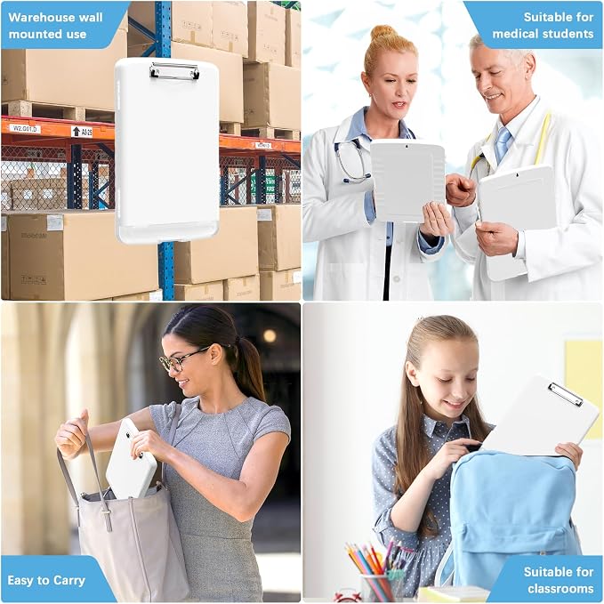 Hongri Clipboard with Storage with Pencil Case, 8.5 x 11 Storage Clip Board | High Capacity Organization Box for A4 Letter Legal Paper, Heavy Duty Folio & Side-Opening for Nurses, Teachers, White