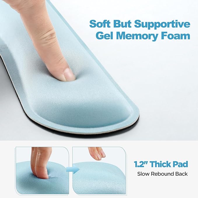 Gimars Upgrade Enlarge Gel Memory Foam Set Keyboard Wrist Rest Pad, Mouse Wrist Cushion Support for Office, Computer, Laptop, Mac, Comfortable, Lightweight for Easy Typing Pain Relief,Sky Blue